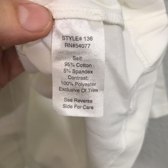 CAbi Off White Lace Ruffle Front Long Sleeve Stretch Knit T-Shirt size L - Picture 4 of 8